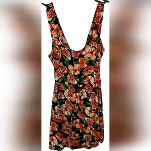 Floral Elegance Mini Dress - Black, Orange, Green